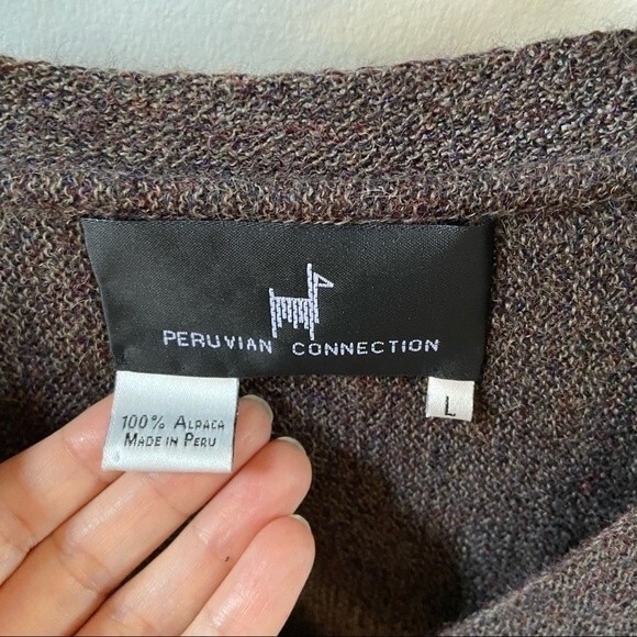 Peruvian Connection 100% Alpaca V Neck Brown Sweater L - Picture 4 of 9
